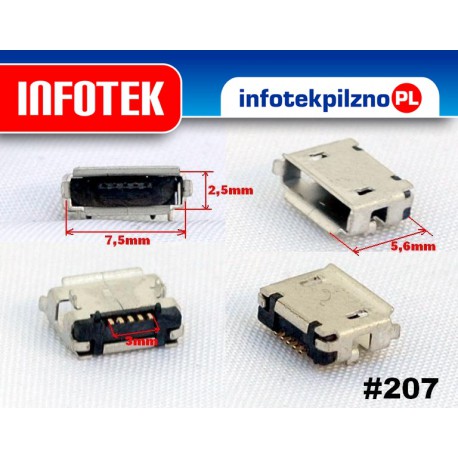 Gniazdo złącze micro mikro Usb tablet, nawigacja 5 pin