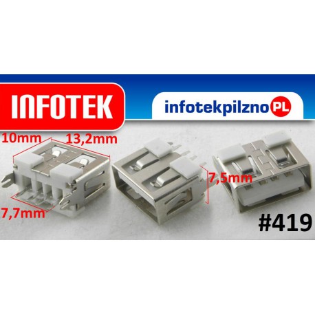 Gniazdo port USB 2.0 Laptop 10 mm pionowe 2 pin